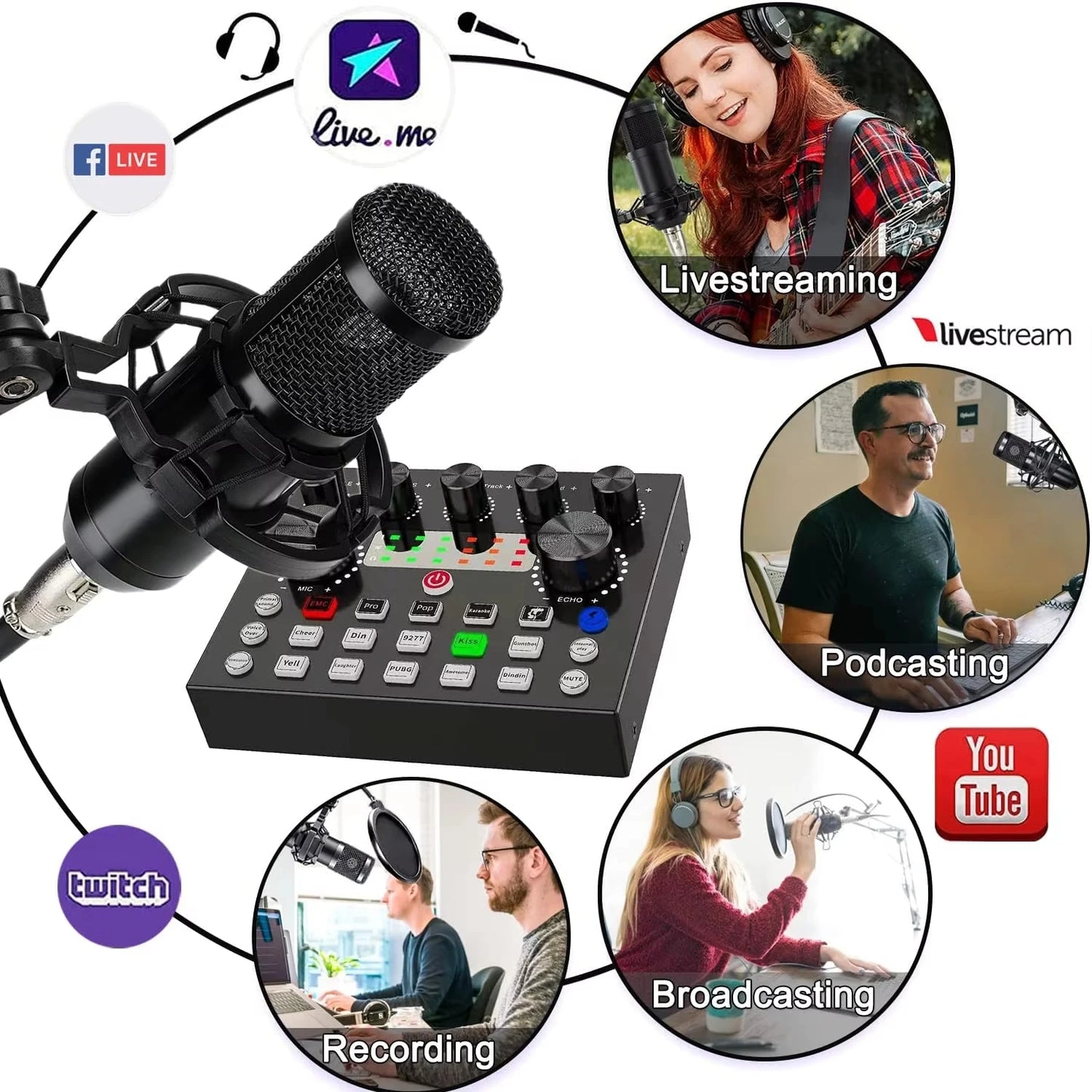 NEW Professional V8S Audio Mixer with Voice Changer, Podcast Mixer, Sound Card for Phone Gaming Karaoke Studio Live Streaming Podcast Supplies