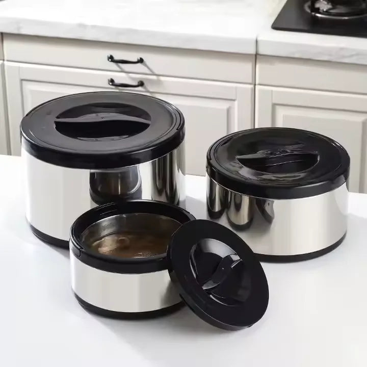 3 PCS Set Green/White/Black Colorful 304 Stainless Steel Fresh-Keeping Pot 2/4/8L Large Capacity Handle Insulated Bucket Double Food Containers Lunch Box Picnic Outdoor Camping Kitchenware Supplies Cooking Tools Set