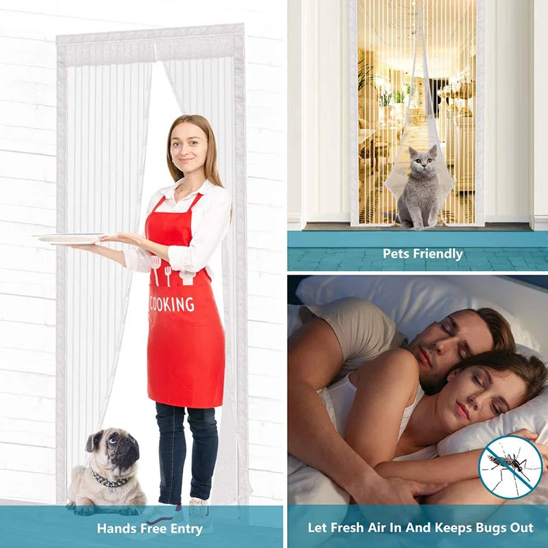 NEW Arrivals 80CMx210Cm - 2Mx240CM White/Gray/Black Color Magnetic Mosquito Net Tool-Free Summer Anti Bug Fly Door Curtains Mesh Automatic Closing Door Screen Kitchen Anti Bug Fly Door Screen