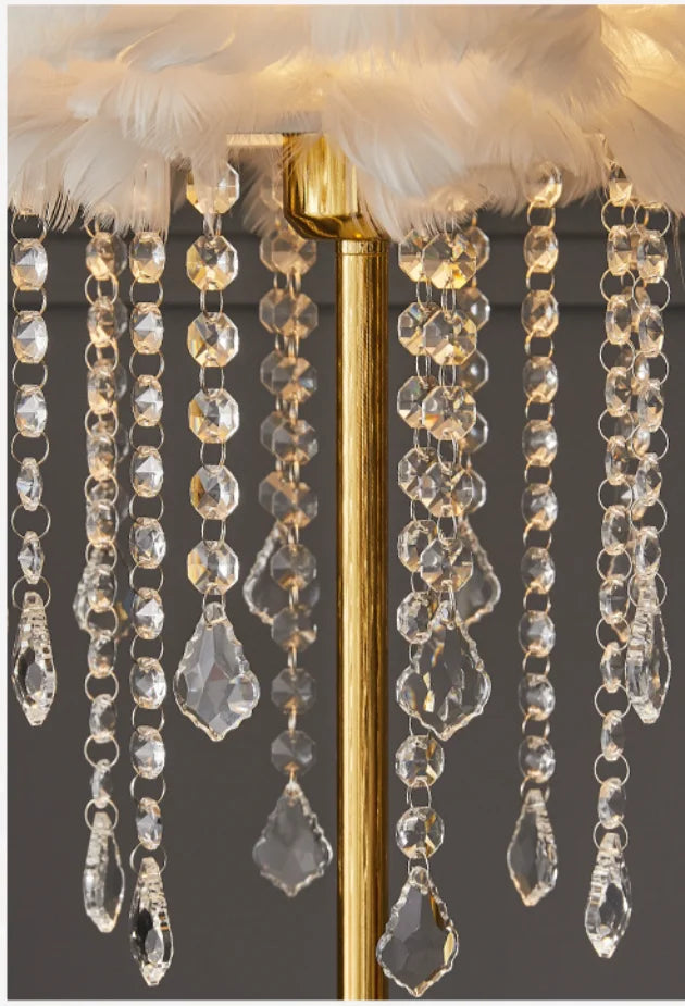 Pink/White Color Italian Modern Luxury Goose Feather Crystal Table Lamp Study Living Bedroom Decoration Lampshade Desk Lamp Bedside Eye Protection Reading Light