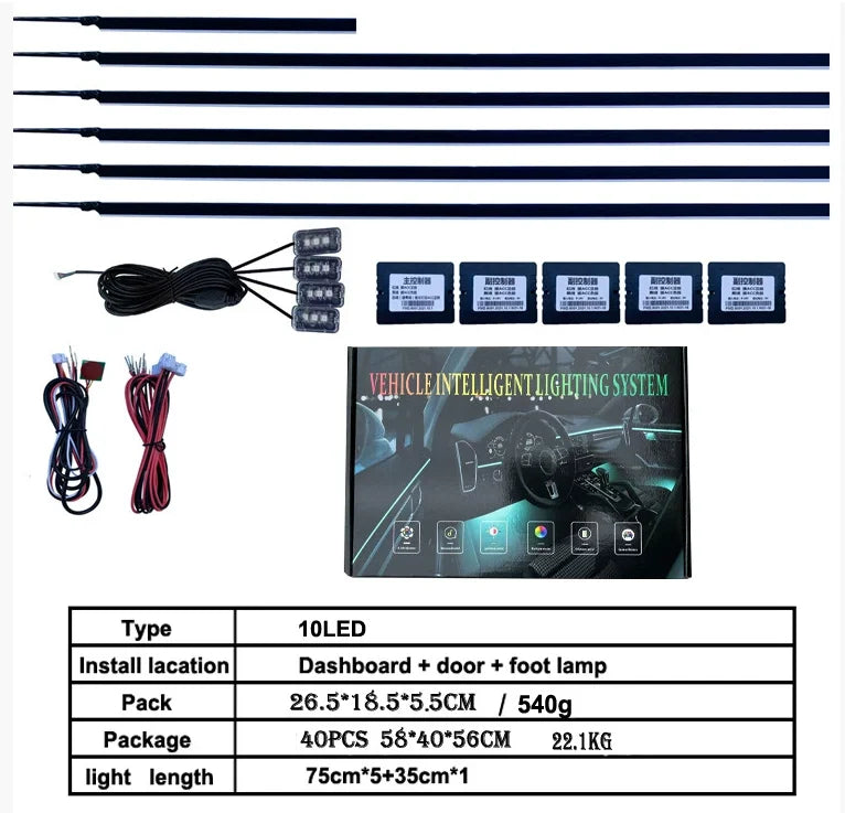 NEW Car Interior Night Driving Decoration RGB Dynamic Symphony Car Interior Light 18 / 20 in 1 Ambient Atmosphere LED Light Kit for Car Vehicle Decor Supplies