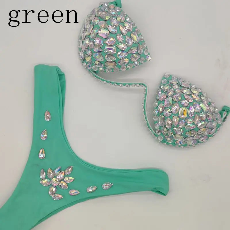 10 Colors Luxurious Diamond Sexy Bikini Crystal Bikini Swimwear Plus  Sizes Rhinestone Swimsuit Summer Beachwear