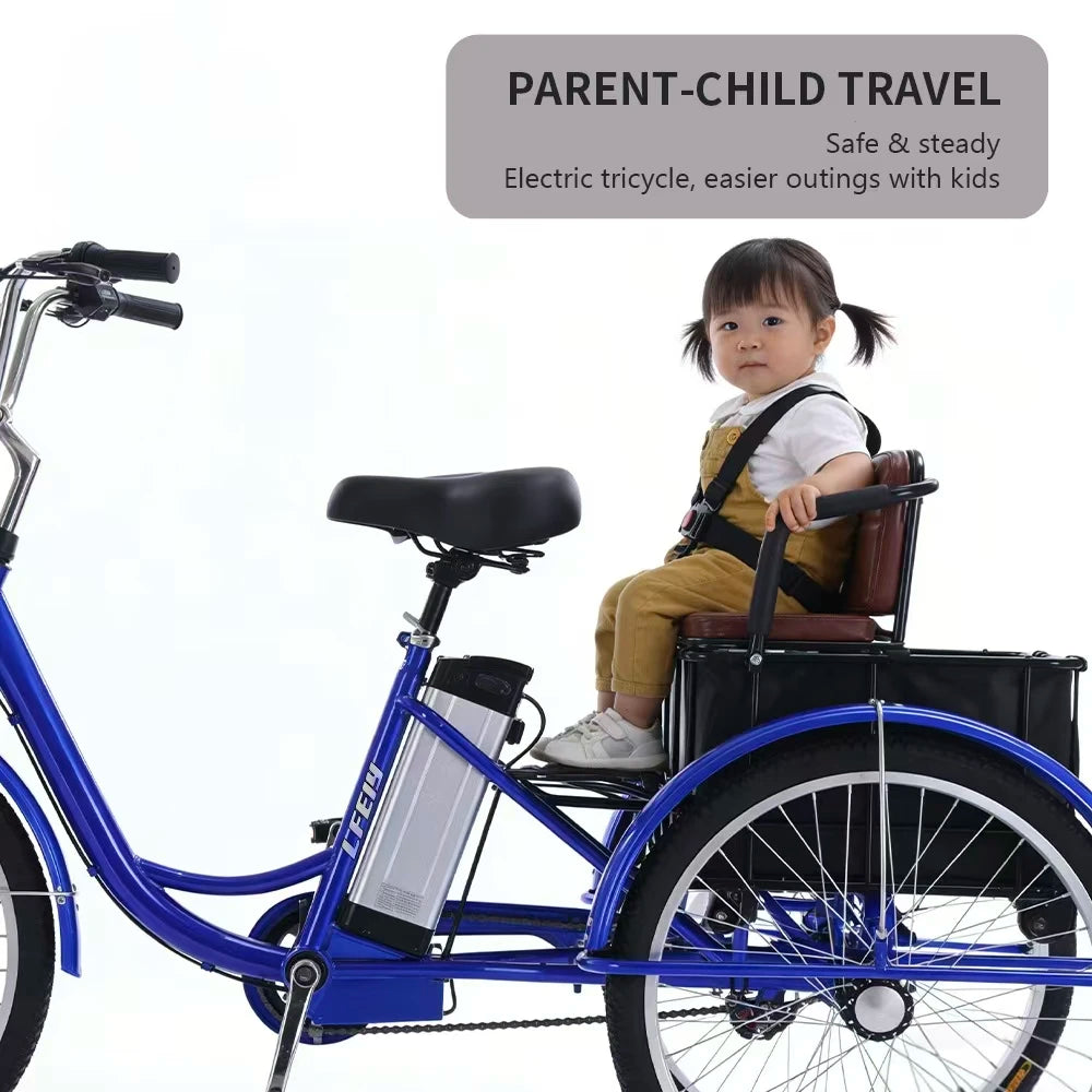 7 Speed Gears Max Speed 25Km Electric Cargo Tricycle Blue/White/Black Color Adult Utility Bike Three Wheel Delivery Bicycle Rear Carrier Storage Box Lithium Disc Pedal-Assist 3 Hours Charging Electric Bicycle