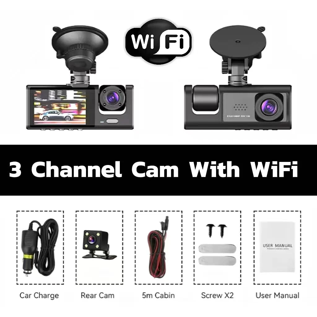 NEW Arrivals 3 Lens Dash Cam Car Dashboard Camera Recorder 1080P Vehicle Black Box DVR Hidden Dash Cam Camara De Auto Dash Cam 3 Channel Automobile Security System Safety Supplies