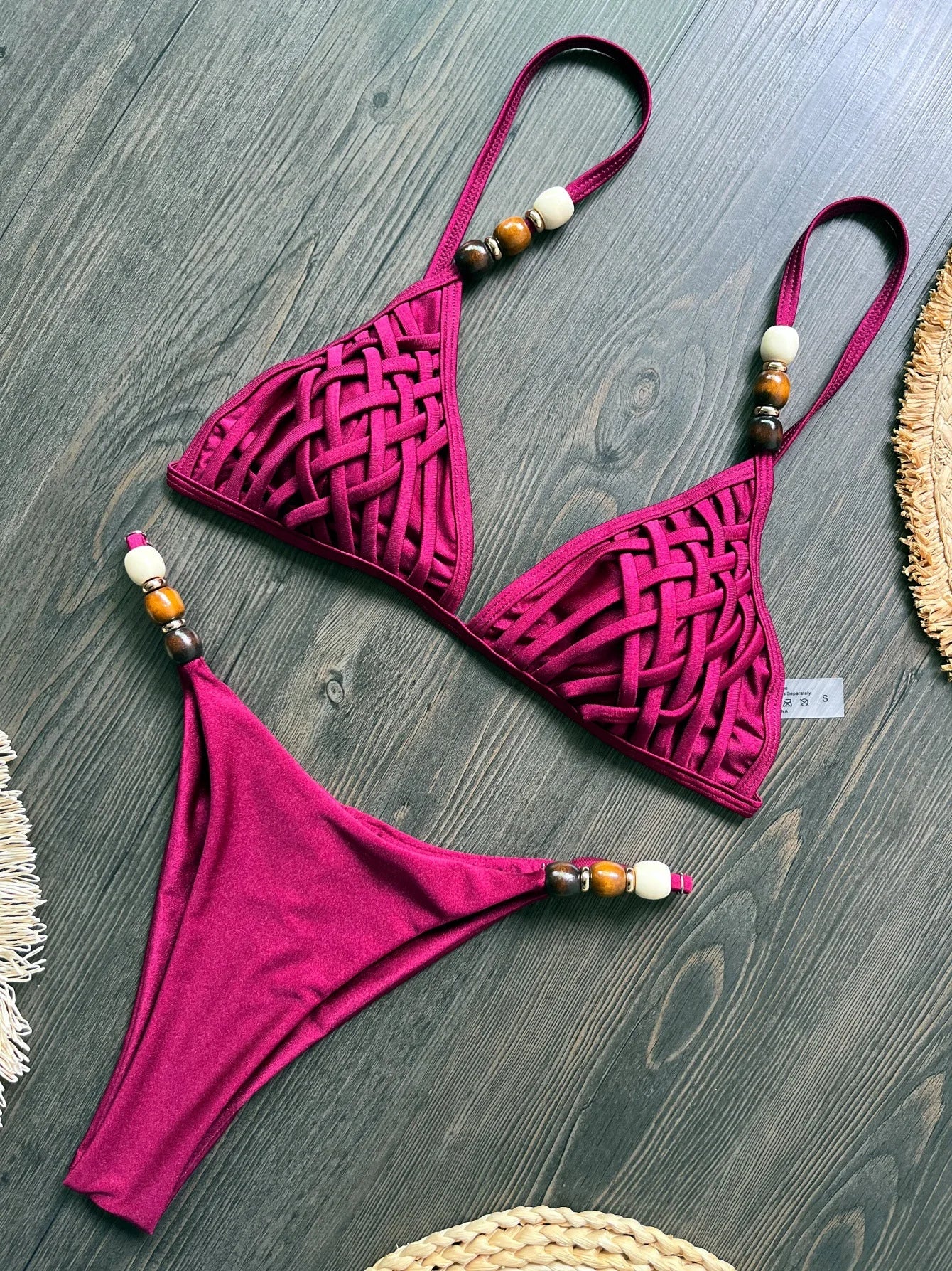 NEW Arrivals 10 Colors Sexy Shinny Triangle Top Double Lined Fabric Swimwear Women Beads Brazilian Bikini Swimsuit S-L Ladies Beachwear Swimming Pool Summer Bathing Apparel Sets Clothing Supplies