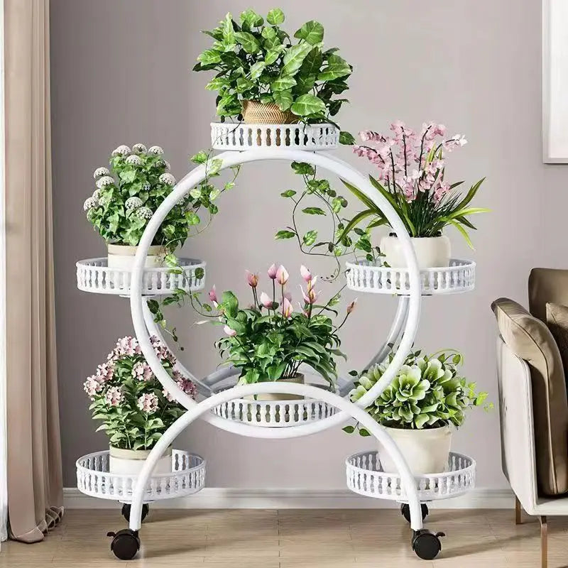 NEW Design Green Radish Iron Multi-Layer Floor-Standing Flower Stand Movable Storage Cage for Plants for Living Room and Balcony Decoration
