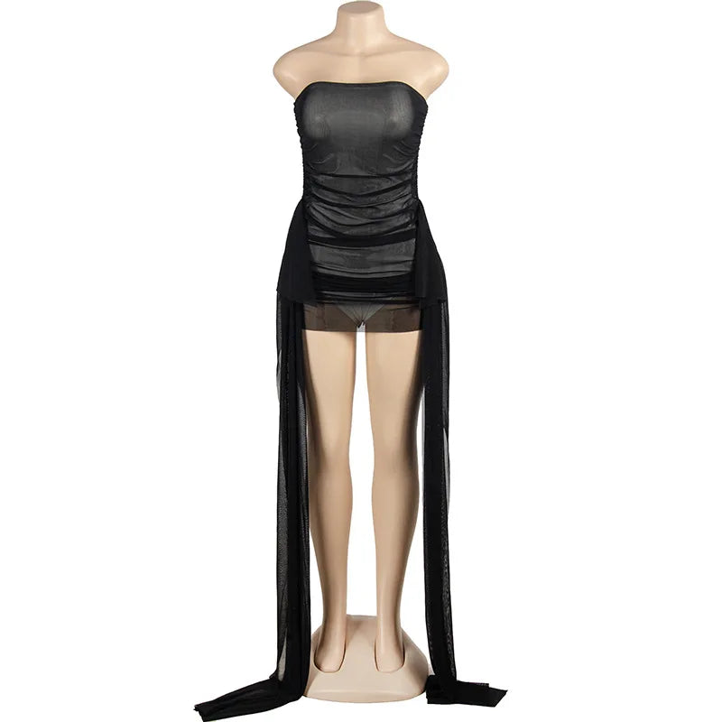 Black/Red Color Autumn Spring Summer Clothing New Fashion Vendor Women Sleeveless Mesh Tube Mini Dresses Unique Sexy Dress Evening Party Night Clubwear Sexy Gowns