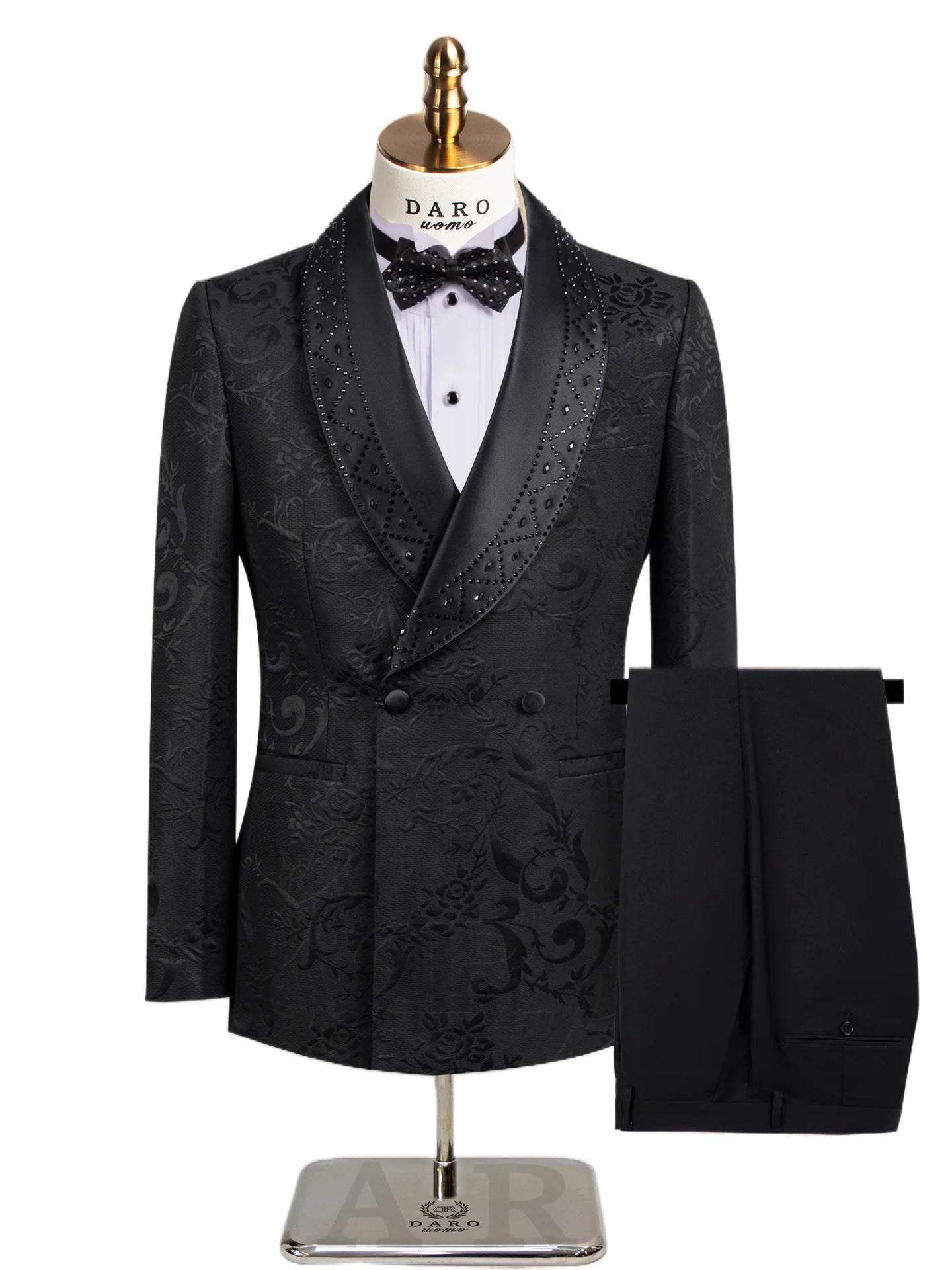 2 PCS Set New Men's Elegant Light Luxury Jacquard Hot Diamond Green Fruit Collar Wedding Groom Guest Best Man Suits for Men Fashion Evening Business Dinner Party Prom Men Formal Apparel Clothing Supplies