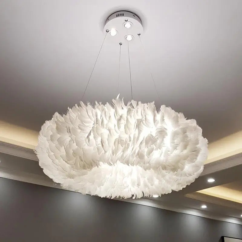 NEW  Nordic Luxury Goose Feather Chandelier Modern Living Room Decoration Pendent Lamp Dining Bedroom Ring Ceiling Hanging Ceiling Light Home Lighting Supplies