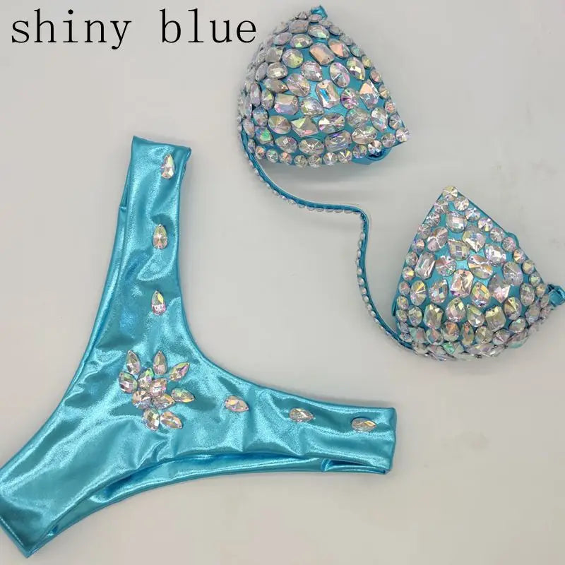 10 Colors Luxurious Diamond Sexy Bikini Crystal Bikini Swimwear Plus  Sizes Rhinestone Swimsuit Summer Beachwear