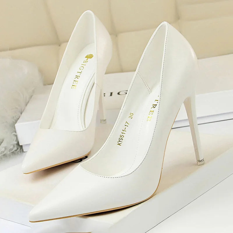 Just Arrived 10.5cm 7 Colors Handmade Leather Shoes Women Pumps Fashion High Heels Shoes Black Pink White Shoes Women Wedding Formal Shoes Ladies Stiletto Women Heels