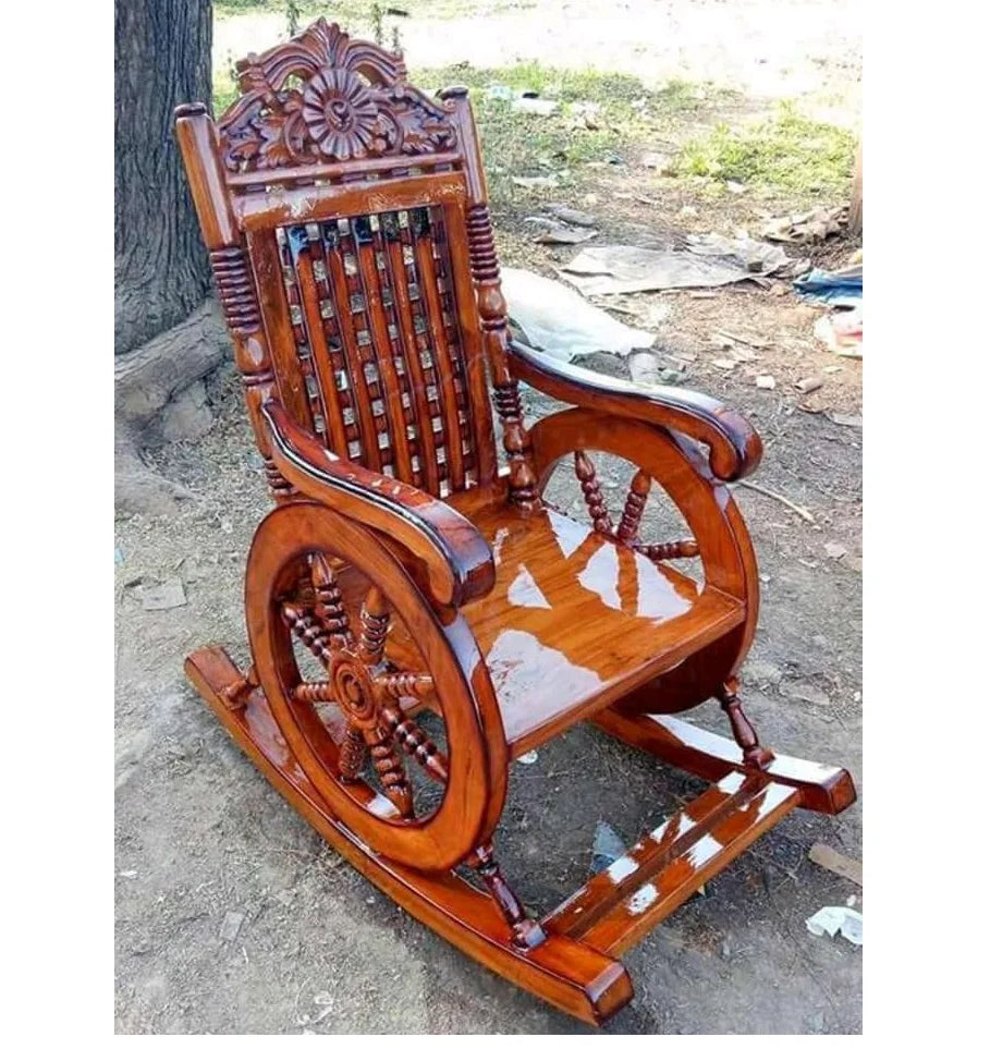NEW Arrivals Handcrafted Luxury Oak Wood Rocking Armchair with Classic Reclining Design for Living Room Indoor Outdoor Balcony Garden Luxury Furniture and Home Decor