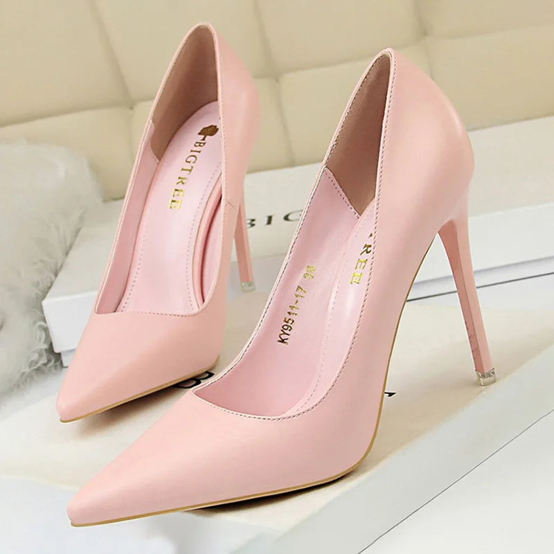 Just Arrived 10.5cm 7 Colors Handmade Leather Shoes Women Pumps Fashion High Heels Shoes Black Pink White Shoes Women Wedding Formal Shoes Ladies Stiletto Women Heels