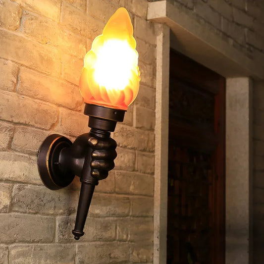 Medieval Castle Lamps Art Creative Aluminum Torch Hand Gothic Wall Lamp Outdoor Light Garden Yard Porch Living Room Bedroom Stair Aisle Corridor Lights