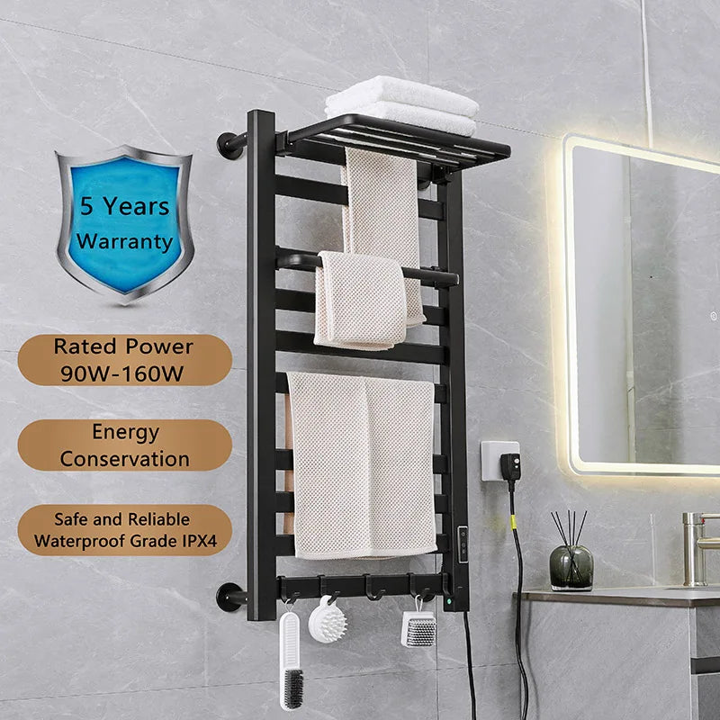 Modern Luxury Wall-Mounted Black/Gray/White Color Electric Heating Towel Rack Custom WI-FI Control Bathroom Towel Warmer Bath Towel Drying 2Y Warranty (After Sale Service: Online Technical Support) Home Hotels Use.