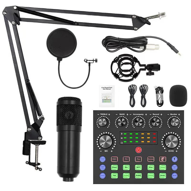 NEW Full Set Black/Silver/Gold Color Professional BM800 Condenser Wireless Microphone Kit with V8 Sound Card Mixer Controller Set Live Streaming Mic Podcast Tools Set
