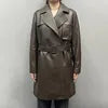 Boutique Gala HOT SALE Real Leather Coats M-3XL Black/Brown Color Women Winter Warm  Outwear Long Belt Windproof Luxury Coat Leather Formal Trench Coat Ladies Luxury Apparel Supplies