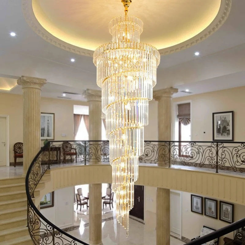 HOT SALE Villa Salon Home Hotel Lobby Art Decoration Large Long Customized Luxury K9 Crystal Golden Chandelier for Villa Stair Restaurant Decoration Pendant Lights Living Room Staircase Top Quality Crystal Chandelier Lighting