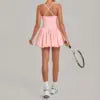 12 Colors S-XL Women's Professional Tennis Dress Cross Back U-Shape Backless Top Fluffy Pleated Skirt With Pocket Running Fitness Tennis Dress Women Sports Clothing Supplies