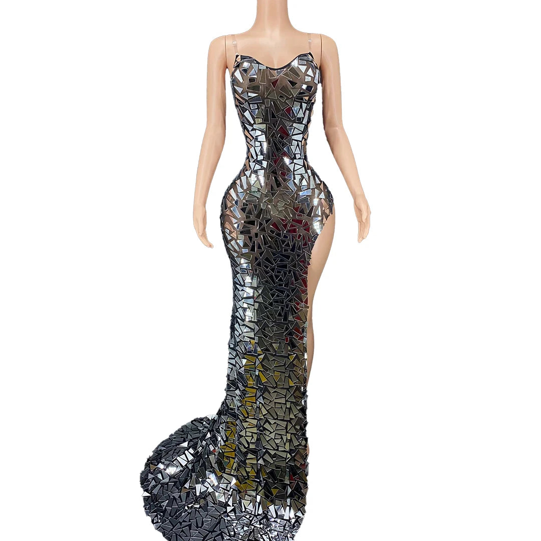 Luxury Italian Design Sexy Sparkly Black See Through Sequined Off Shoulder Red Carpet Celebrities Wedding Guest Evening Party Dress Ladies High Slit Long Night Clubwear Prom Maxi Dress Women Luxury Apparel Supplies