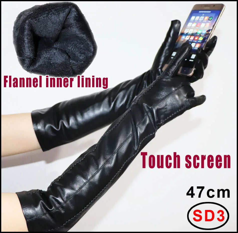 NEW Arrivals  Genuine Real Leather Gloves 100% Sheepskin Long Gloves Women's Winter Warm Fleece Lining Over Elbow Arm Sleeves Color Ladies Fashion Apparel Accessories