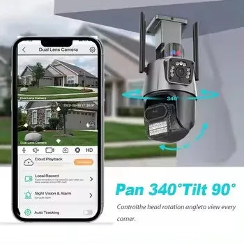 Fortify Your House Top Quality Home Outdoor ICSEE PTZ Motion Detector Camera 3MP  Security CCTV Wireless Dual Lens Wi-Fi Bullet PTZ Camera With 2 Lens Night Vision Recording Camera Home Office Business Security Supplies