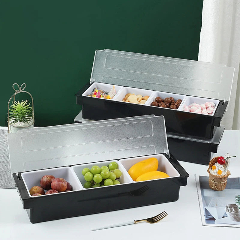 ABS Plastic 3/4/5/6 Section Pizza Ingredients Storage Box Preparation Box Fruits Cheese Sauce Box Pizza Making Organizer Tool Kitchenware Accessories