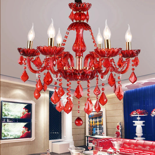 Villa Home Living Room Maria Theresa European Style Luxury K9 Crystal Pendent Lamps 6/8/15/18 Lights Red Candle Lamp Luxurious Art Decoration Living Room Restaurant  Bedroom Villa Chandelier