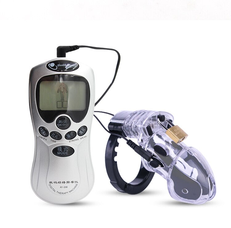 Electro Shock CB6000 Chastity Cage Ball Stretcher,Electric Stimulation Cock Cage,BDSM Timer Lock Ring Male Chastity Belt Sex Toy