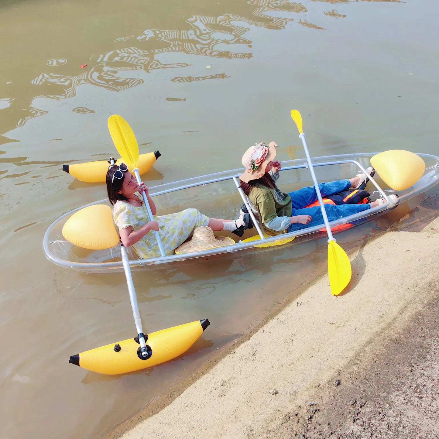 2 Persons 3.35M with Luxury Seat Transparent PC Kayak with LED Light Crystal Clear Bottom Canoe for Night Tour Suitable for Outdoor Sightseeing for Sea Ocean River Lakes Romantic Tour