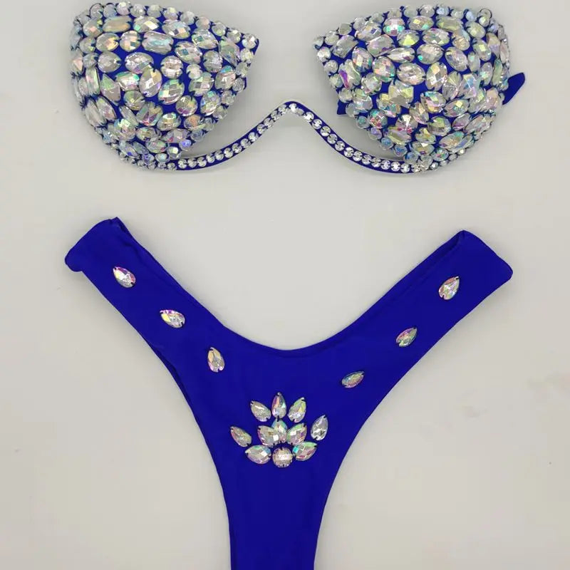 10 Colors Luxurious Diamond Sexy Bikini Crystal Bikini Swimwear Plus  Sizes Rhinestone Swimsuit Summer Beachwear