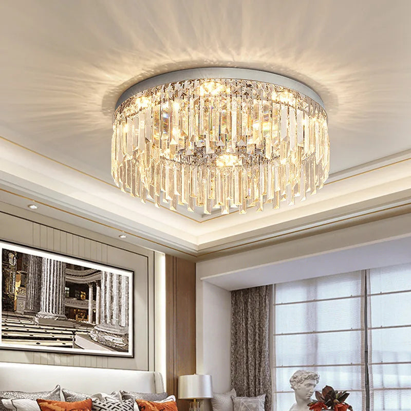 Villa Home Living Room 23.6in Stainless Steel Bae K9 Crystal Luxury Ceiling Lamp European Luxury Creative Bedroom Hotels Low Led Fixtures Ceiling Light