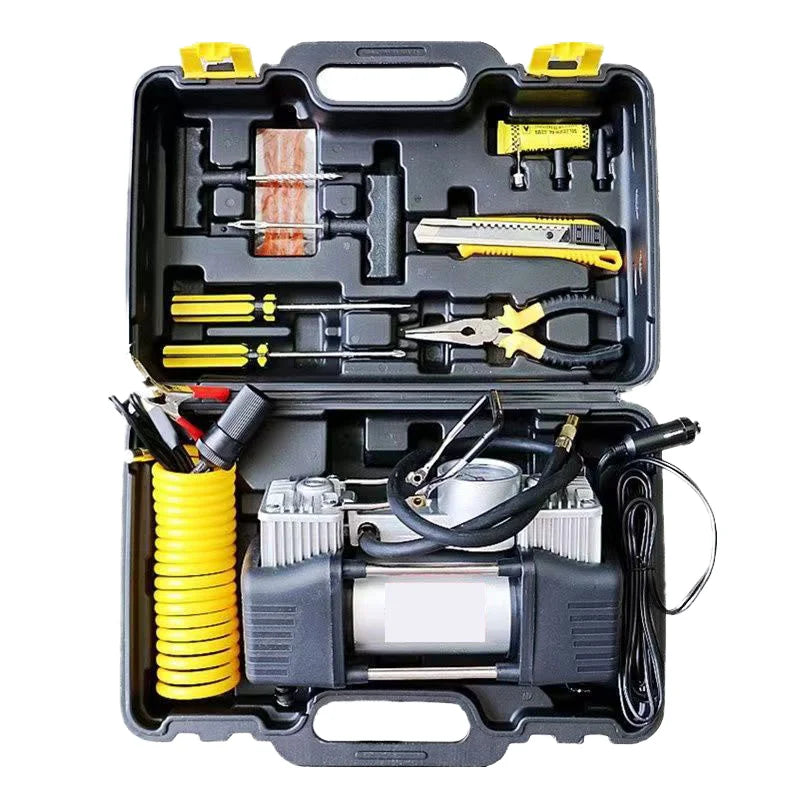 NEW Set Single Cylinder 120W 12V DC Car Air Compressor with Tire Pressure Monitor and Plastic Construction Vehicle Emergency Set