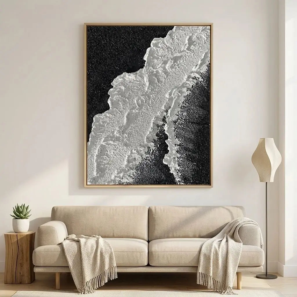 100% Hand-Painted Villa Home Living Room Art Creative Decoration Large Size 90cm x 130cm Black and White Ocean Waves  3D Texture Paint  Modern Acrylic Canvas Frame Home Art Gallery Decoration Supplies