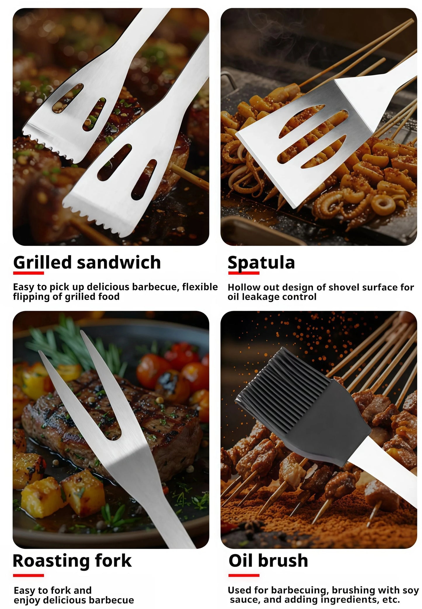 NEW 3/5 PCS Set High Quality Stainless Steel BBQ Camping Grill Tools Set Non-Stick Grilling Utensils Fork Tongs Knife Brush Baking Outdoor Picnic Cooking Accessories