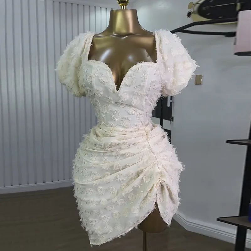 NEW Hot Selling White/Black Color S-2XL Autumn Spring Summer Boutique Gala New Collection Women's Sexy V-Neck High Waist Mini Dress Pleated Chiffon Evening Party Wedding Guest Clubwear Gown Ladies Luxury Clothing Supplies
