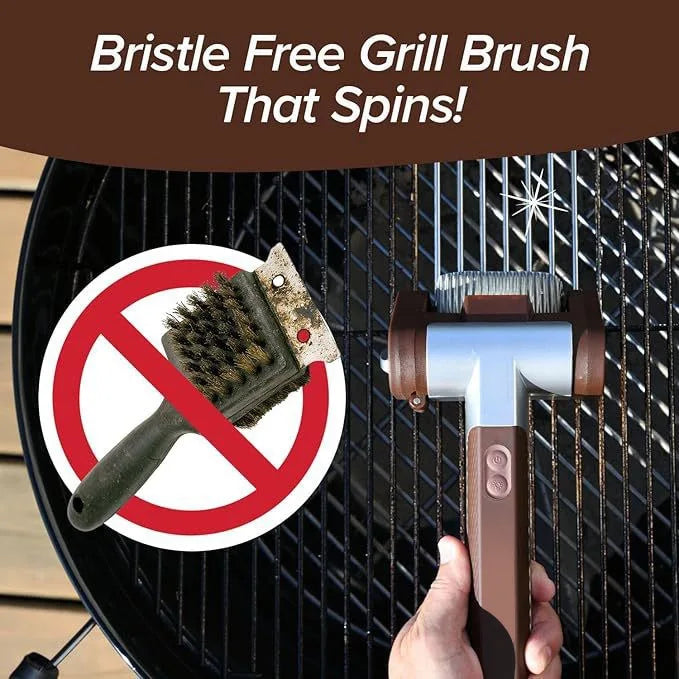 HOT SALE Rechargeable Electric Grill Brush Power Spinning Stainless Steel Bristle BBQ Cleaning Brush Food Grade Plastic Handle Outdoor Camping Barbeque Supplies