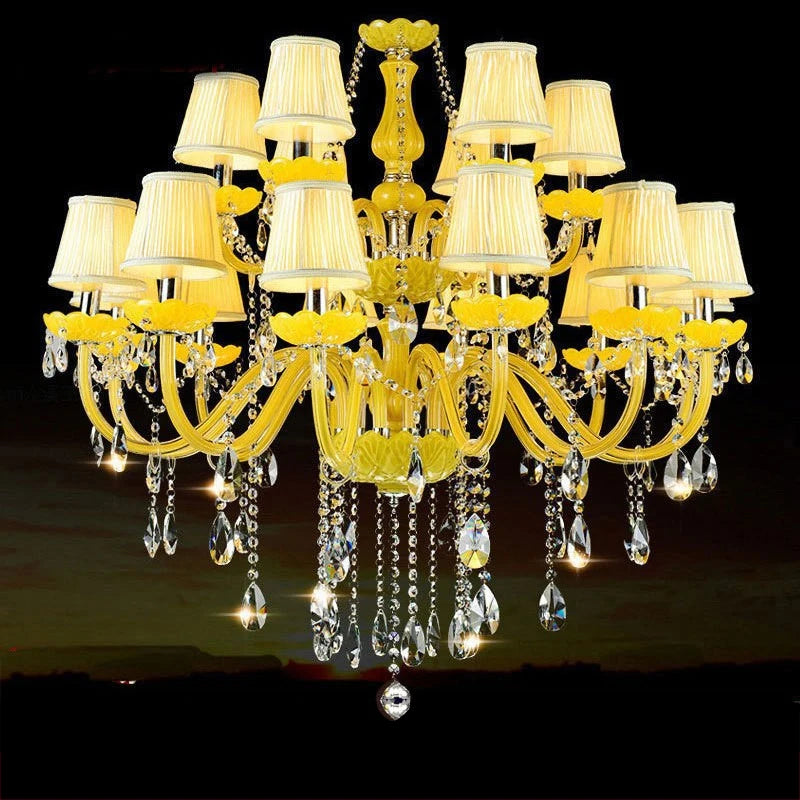 Home Villa Living Room 6/8/15/18 Lights Maria Theresa European Luxurious Crystal Pendent Lamps Yellow Candle Lamp Warm Art Decor Living Room Bedroom Restaurant Hotel Villa Chandelier