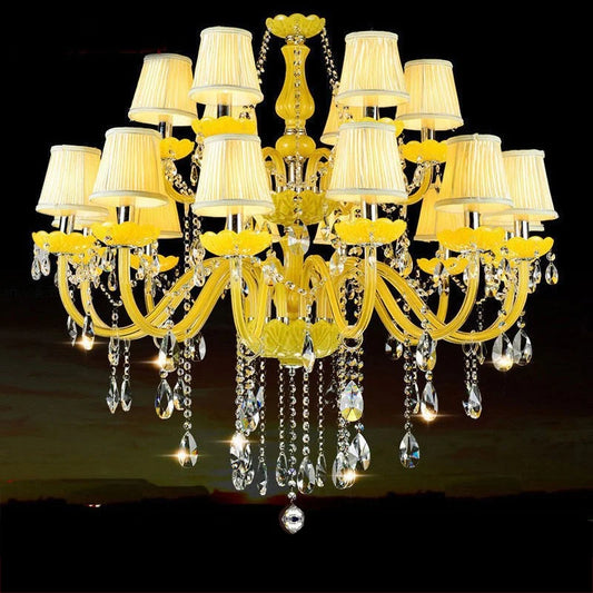 Home Villa Living Room 6/8/15/18 Lights Maria Theresa European Luxurious Crystal Pendent Lamps Yellow Candle Lamp Warm Art Decor Living Room Bedroom Restaurant Hotel Villa Chandelier
