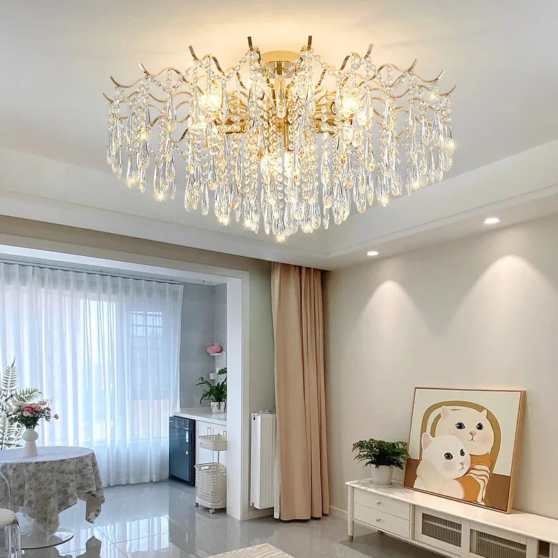 NEW Arrivals Villa Home Living Room Bedroom Luxury Crystal Apartment  Ceiling Lamp Villa Lighting Iron Base Chandelier Fashionable Art Decoration Home  Lighting Supplies