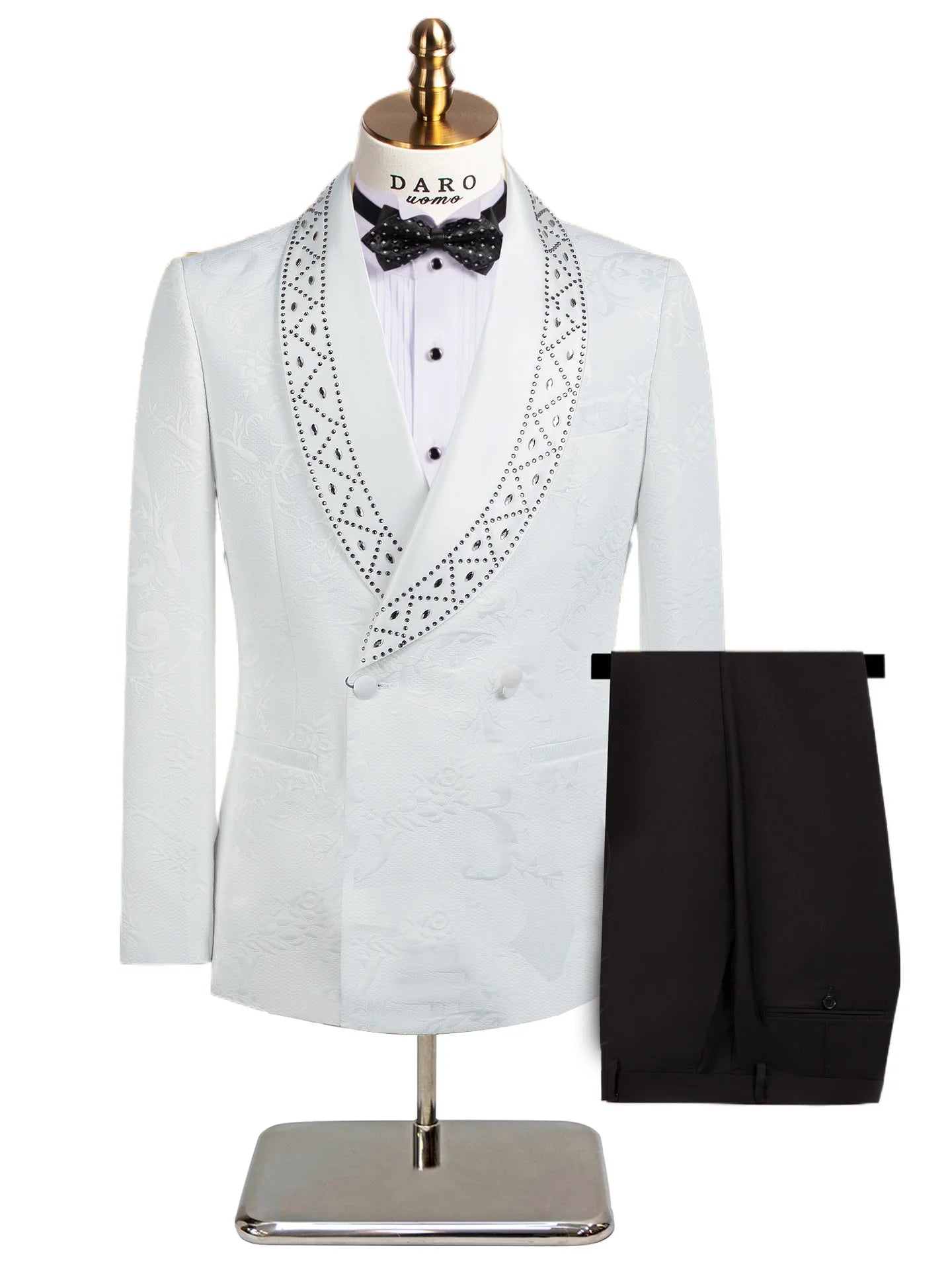 2 PCS Set New Men's Elegant Light Luxury Jacquard Hot Diamond Green Fruit Collar Wedding Groom Guest Best Man Suits for Men Fashion Evening Business Dinner Party Prom Men Formal Apparel Clothing Supplies