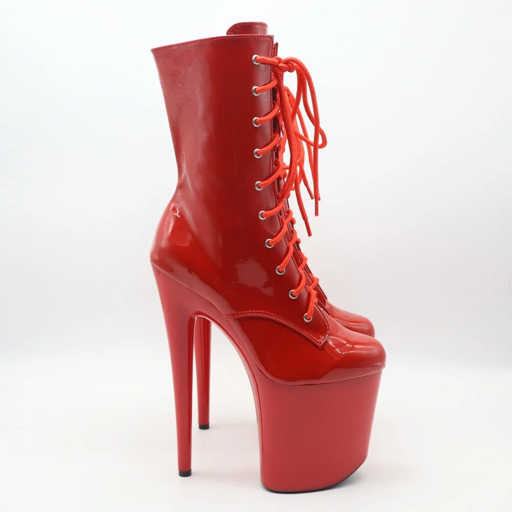 Black/White/Pink/Red Color Women's Platform Lace-Up ZIP Closure Ankle Bootie Boots 8inch-20CM Thin Heel Waterproof PU Leather Upper  Red Height Increasing Night Clubwear Pole Dance Women Shoes