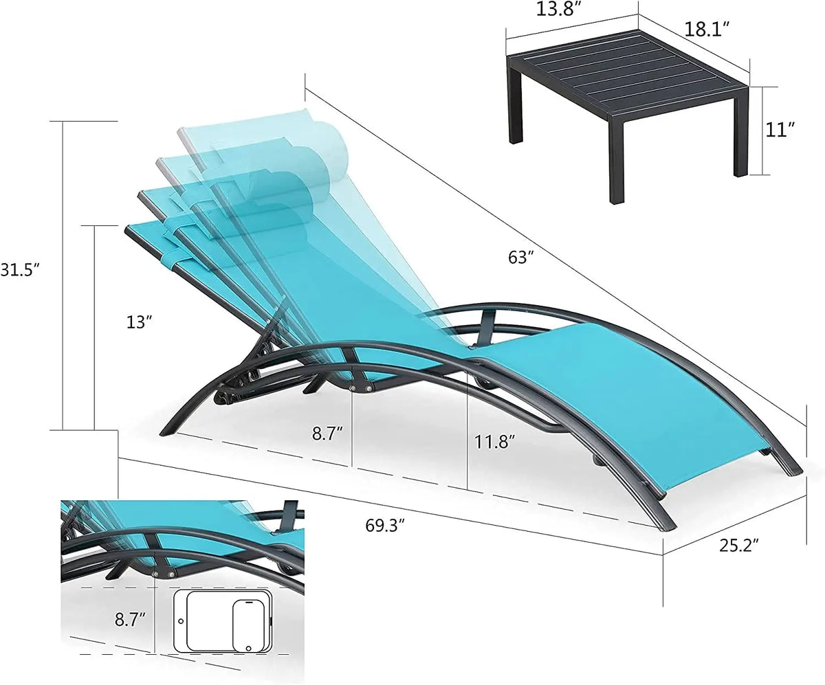 Villa Hotels Home Outdoor Swimming Pool Beach Adjustable All Weather Teslin Sling Sunbed Aluminum Sun Lounger Pool Chair Outdoor Hotel Lounge Luxury Furniture Supplies