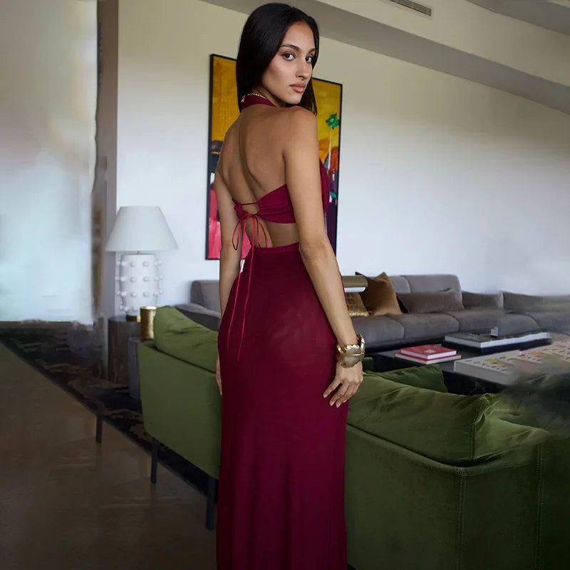 NEW Arrivals Black/Red Color Sexy Elegant Backless Sexy Maxi Dress for Women Fashion Lace-Up Sleeveless Bodycon Night Club Party Evening Long Dress Women's Apparel Sexy Clothing Supplies
