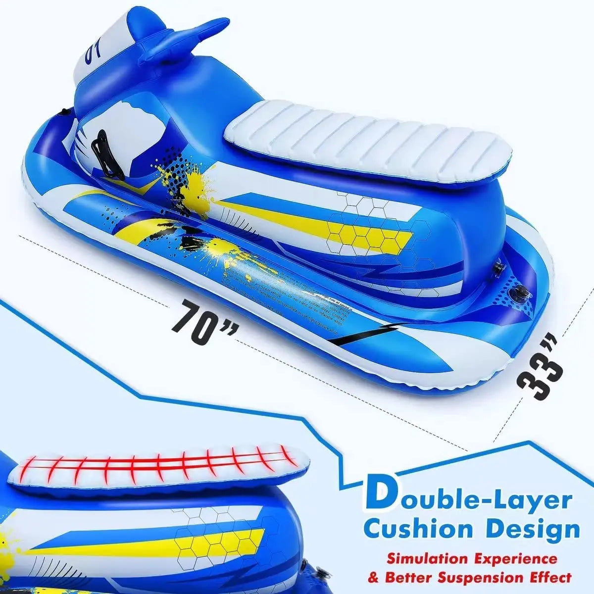 NEW Arrivals Adults Children Fun Gear Strong Foldable Inflatable Snow Sled Tube Snowmobile Heavy Duty Towable Hard Bottom Portable Winter Family Activity Gear Outdoor Winter Sports Supplies