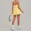 12 Colors S-XL Women's Professional Tennis Dress Cross Back U-Shape Backless Top Fluffy Pleated Skirt With Pocket Running Fitness Tennis Dress Women Sports Clothing Supplies