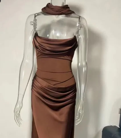 5 Colors High Quality Women Sleeveless Mesh Patchwork Tube Mini Dress Sexy Evening Party Backless Evening Dresses with Scarf Night Clubwear Mini Gowns Ladies Sexy Clothing Supplies