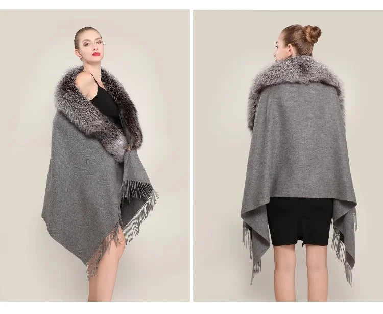 Boutique Gala HOT SALE  10 Colors Winter Warm 100% Real Fox Fur Long Shawl Luxury Women Fur Poncho Cape Evening Business Party Prom Wedding Guest Clothes Ladies Luxury Apparel Supplies.