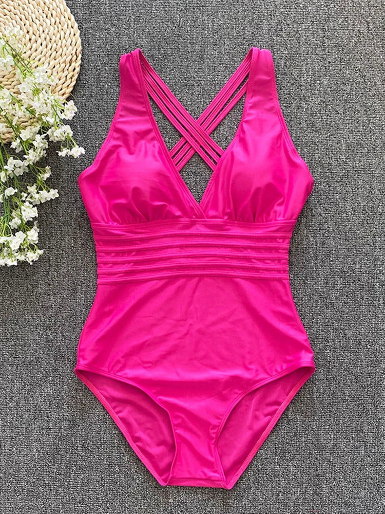 Sexy One Piece Swimsuit Women Cross Bandage Backless Swimwear Female Push Up Monokini Bathers Bathing Suits Beachwear Swim