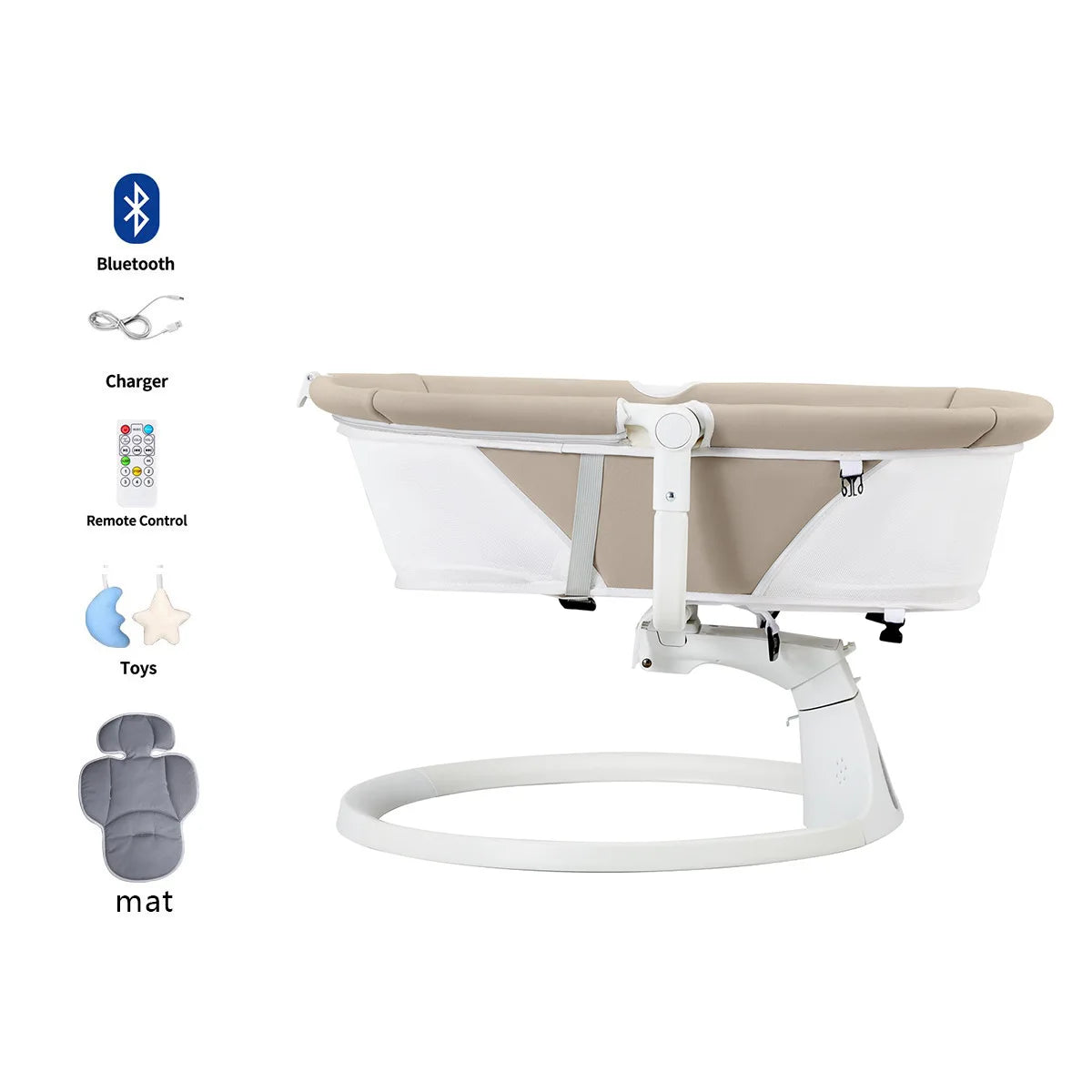 Electric Baby Rocking Chair with Canopy + Mosquito Net + Doll, USB Remote  Cross-border New-tyle Electric Baby Rocker Foldable Infant Swing Chair Smart Sleep-Inducing Crib Automatic Lullaby Device